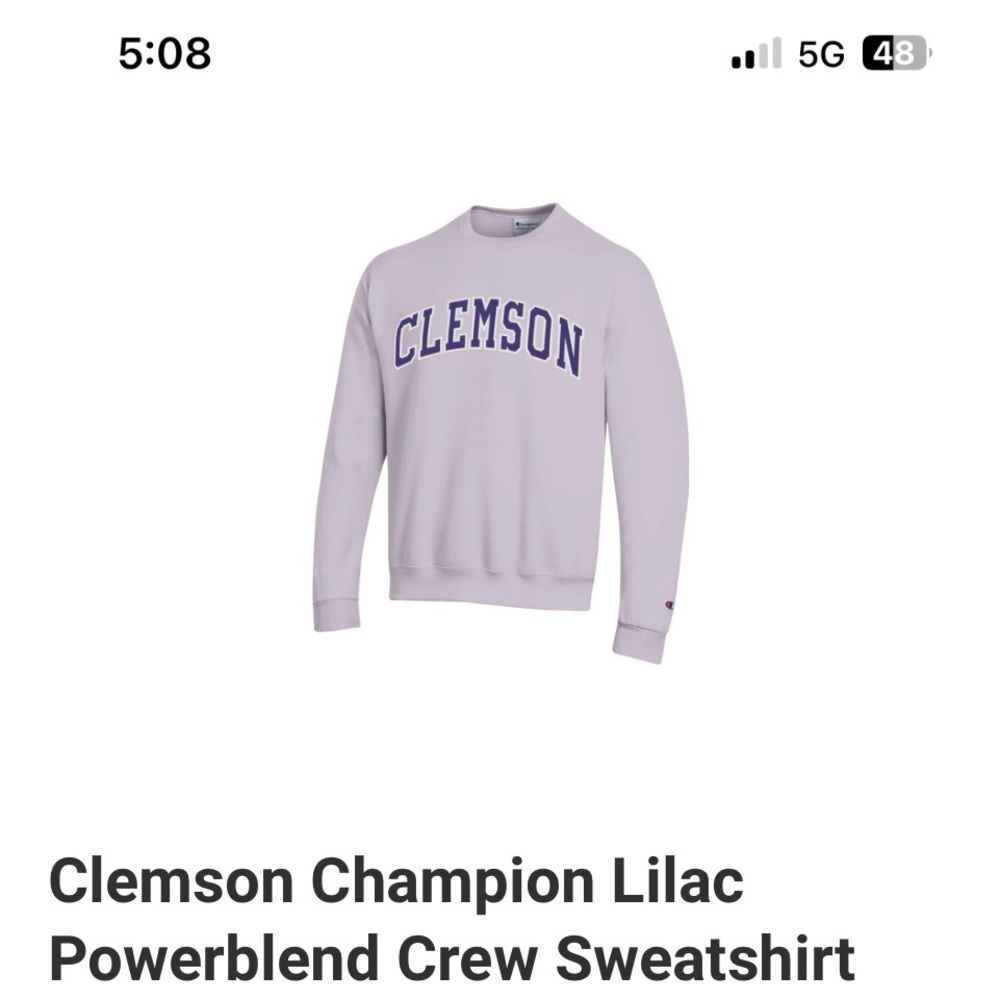 Clemson Champion Women's Lilac Powerblend Crew Sweatshirt